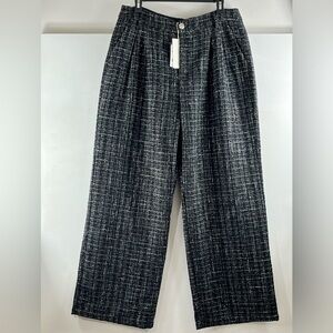 Commense Wide Leg Dress Pants Women’s Black Tweed Pleated Trousers Sz XL NWT